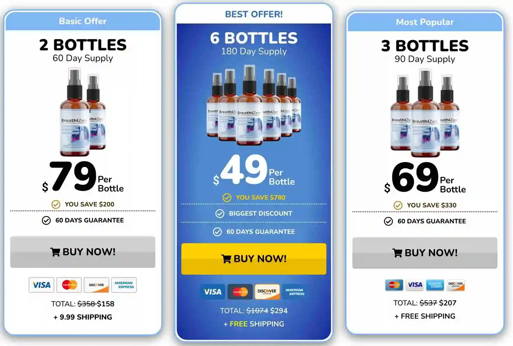 BreathiZen Pricing — 1 Bottle, 3 Bottle, 6 Bottle Packages with Guarantee